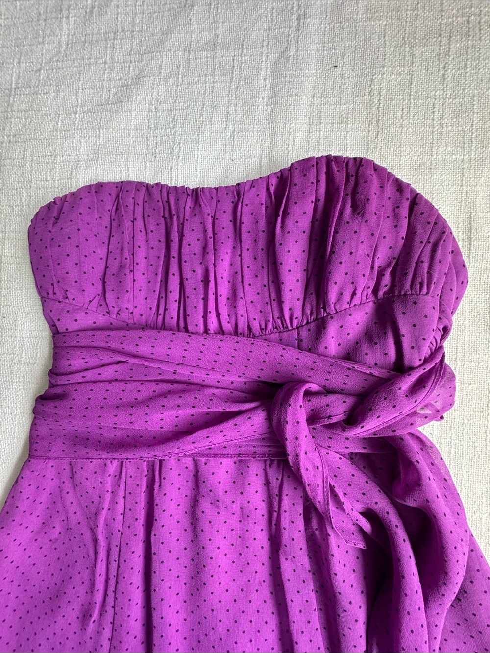 Nanette Lepore Dress Violet Polka Dot Strapless Tie-Waist 100% Silk SZ 0 - Picture 5 of 14